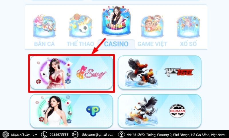 Casino SEXY 8Day – Sòng bạc trực tuyến đẳng cấp hàng đầu 6 Cac buoc tham gia choi game tai sanh Casino SEXY 8Day - Buoc 2