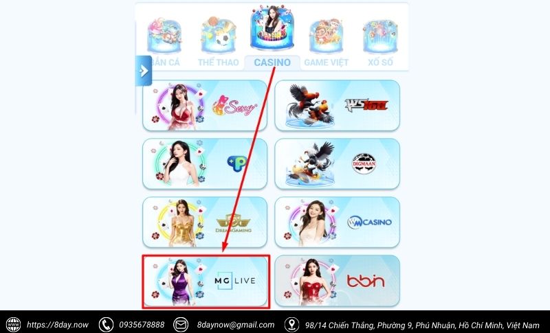 MG LIVE 8Day - Sảnh chơi casino trực tuyến đẳng cấp đại gia 6 Cac buoc tham gia choi game tai sanh MG LIVE 8Day - Buoc 2