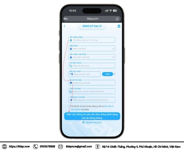 Chính sách đại lý tại 8DAY & Hướng dẫn đăng ký trở thành đại lý của 8DAY 11 Nhập nội dung đăng ký