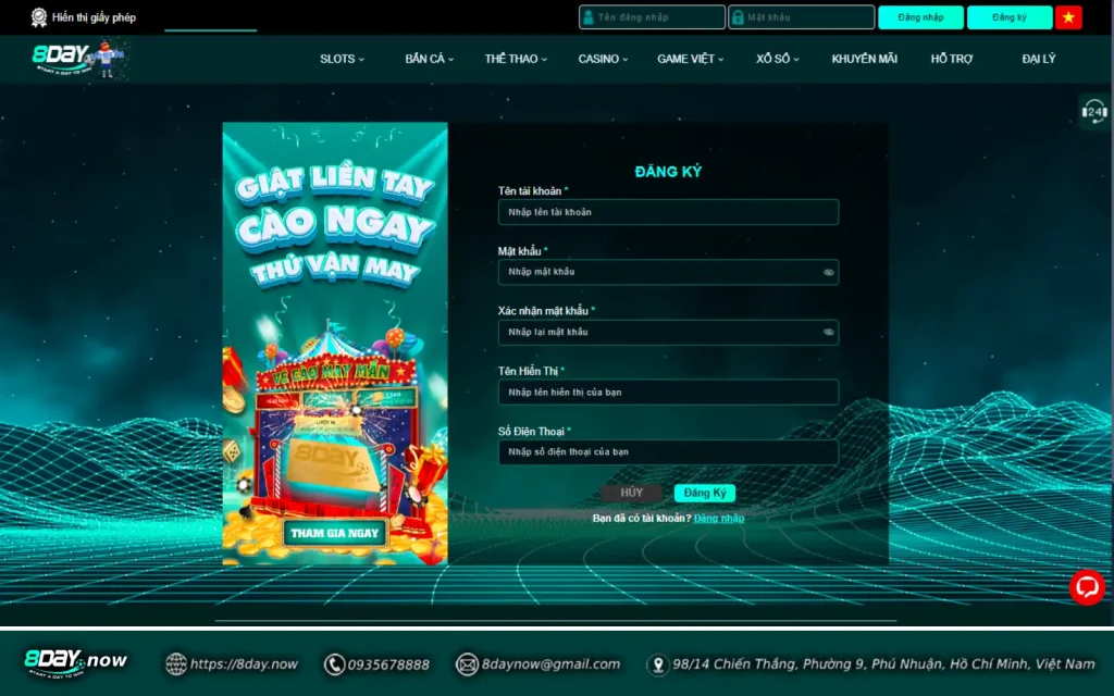 Giao dien dang ky tai khoan 8 DAY