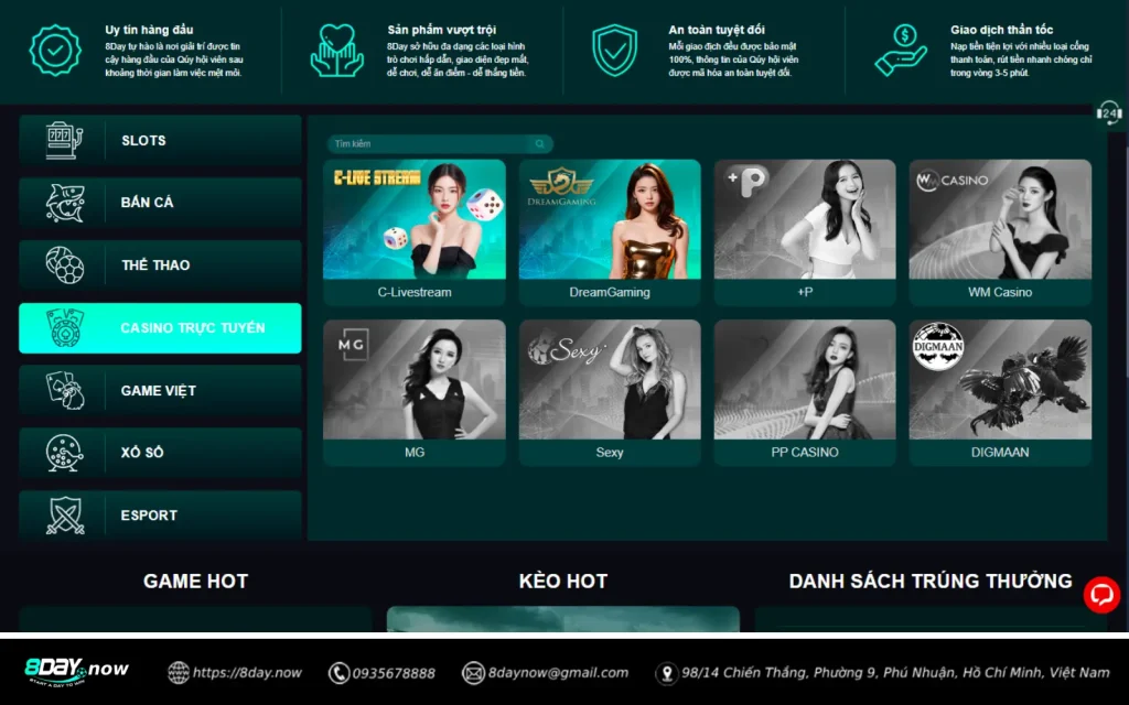 Giao dien sanh Casino Truc Tuyen 8 DAY