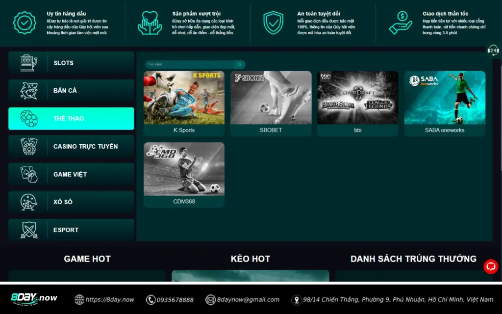 Giao dien sanh The Thao 8 DAY