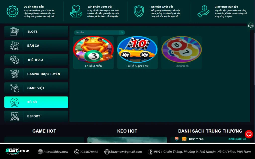 Giao dien sanh Xo So 8 DAY